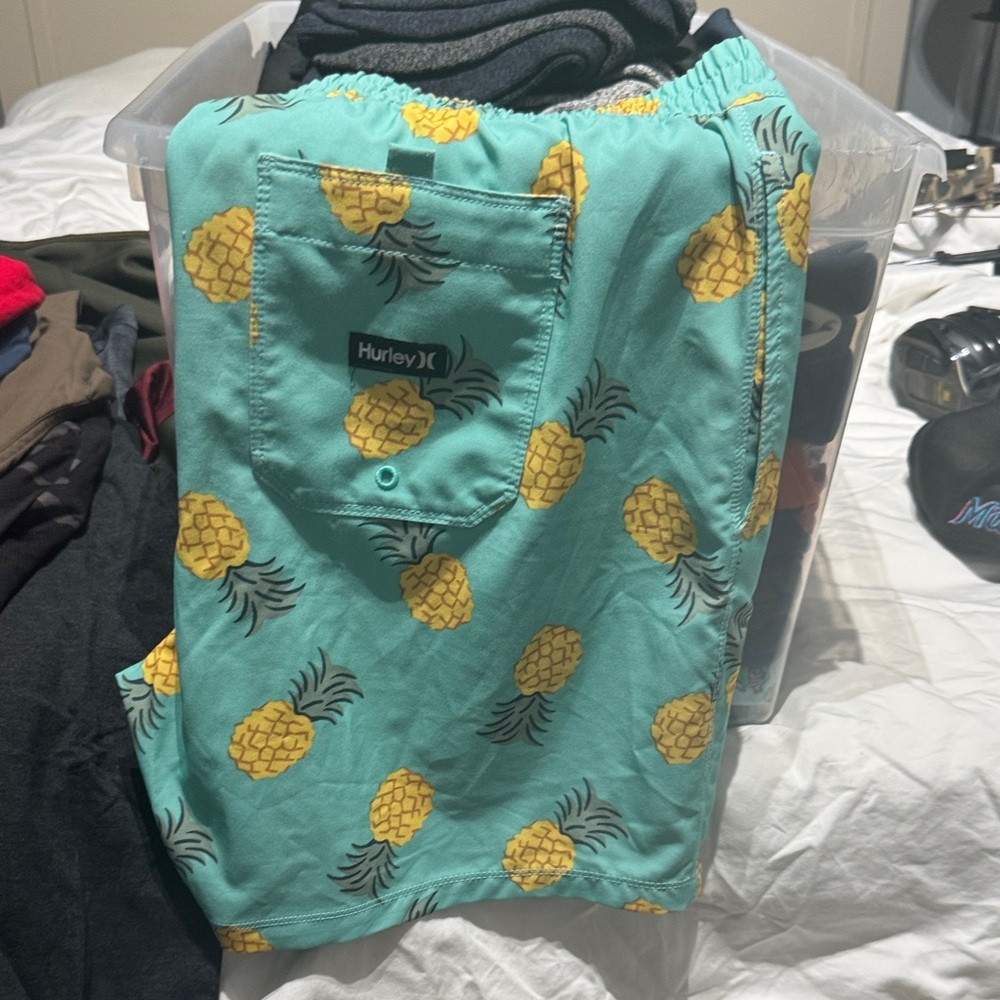 Hurley Teal and Yellow Pineapple Swim Shorts